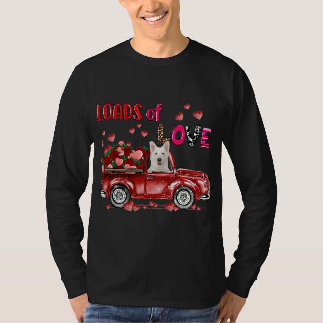 Cute White German Shepherd Hund Driving Red Lastbi T Shirt (Framsida)