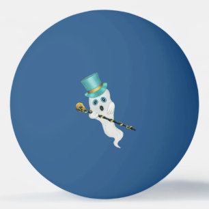 Cute White Ghost Blue Ögon Top hat Käpp med Skul Pingisboll