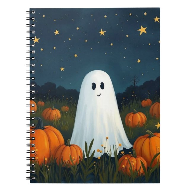 Cute White Ghost med Pumpkins Anteckningsbok (Framsidan)