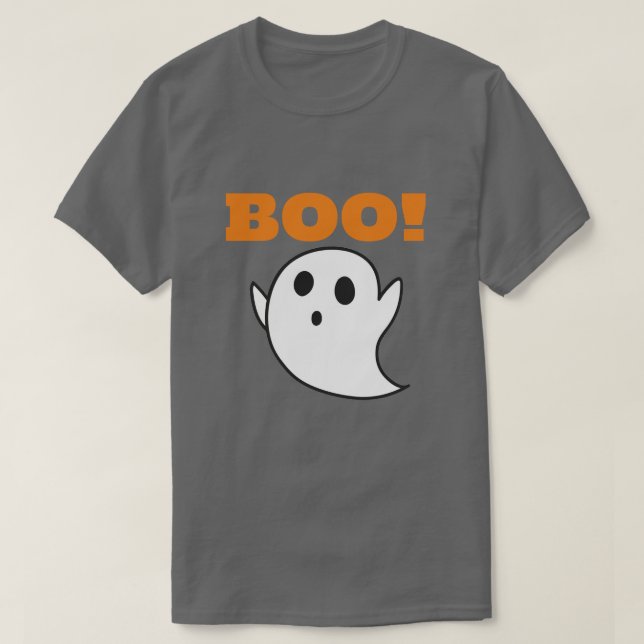 Cute White Ghost Tecknad med BOO! ord T Shirt (Design framsida)