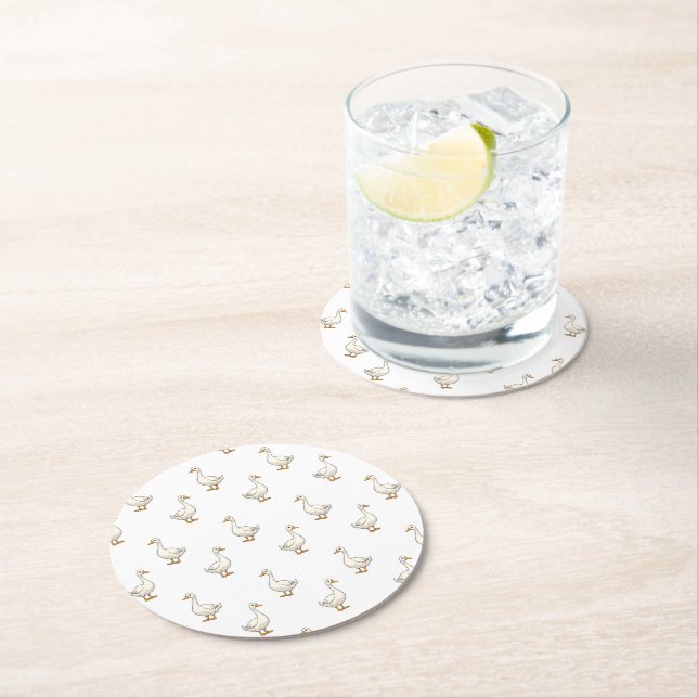 Cute White Goose Pattern Underlägg Papper Rund (Insitu)