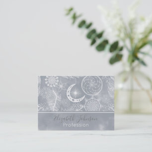 Cute White & Grått Dreamcatcher Feathers Mandala Visitkort