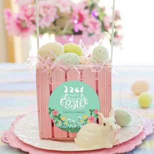 Cute White Grönt Vår Wildblomma Glad påsk Runt Klistermärke