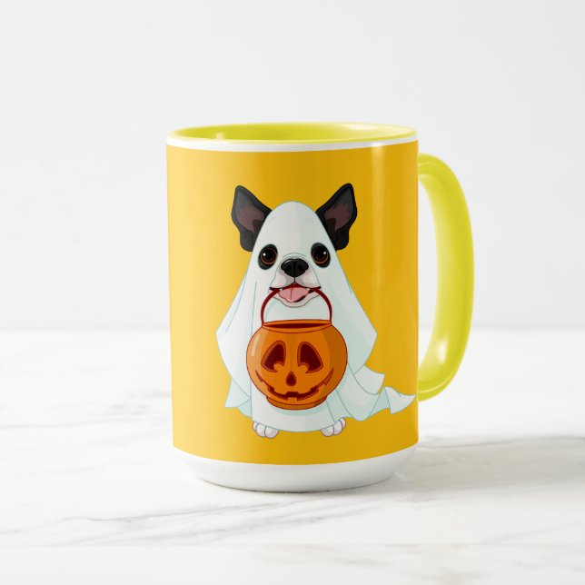 Cute White Halloween Ghost Dog Pumpkin Pail Art Mugg (Framsida höger)