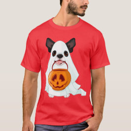 Cute White Halloween Ghost Dog With Pumpkin Pail T Shirt