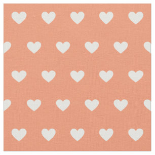 Cute White Hearts Dot Mönster Peach Tyg