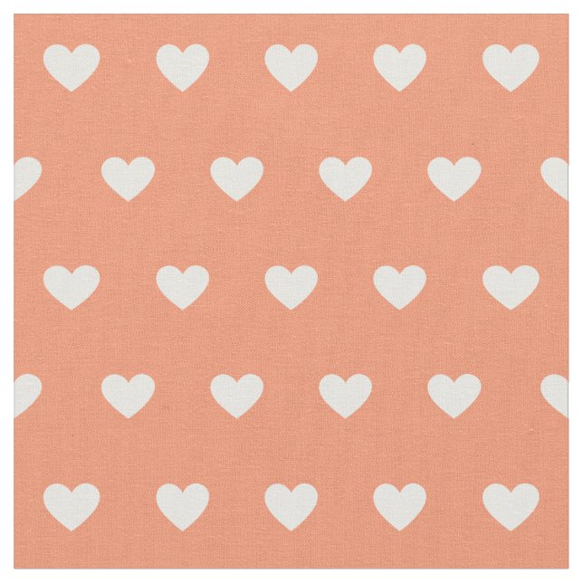 Cute White Hearts Dot Mönster Peach Tyg (Närbild)