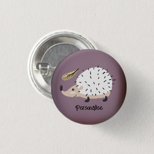 Cute White Hedgehog Personlig Lila Hat Knapp