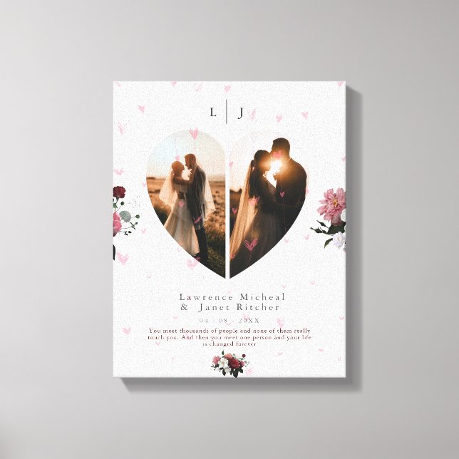 Cute White Hjärtformade Photo collage för par Canvastryck (Framsida)