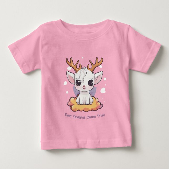 Cute White Hjort med Antlers på molnet T Shirt (Framsida)