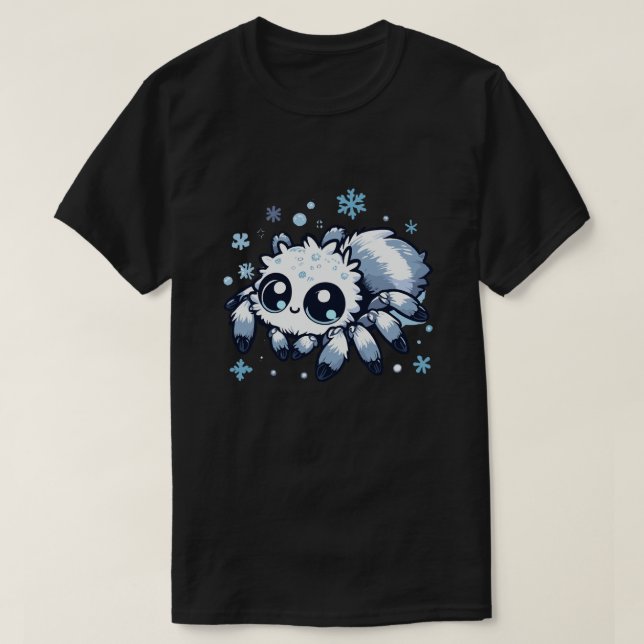 Cute white hoppingspider i snöflingor t shirt (Design framsida)