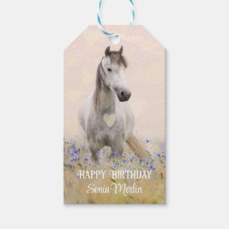 Cute White Horse Lila Flower Feminine Chic Presentetikett