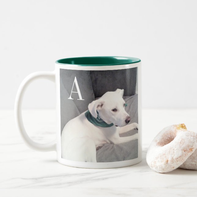 Cute White Hund - första Grönten Två-Tonad Mugg (Med munk)