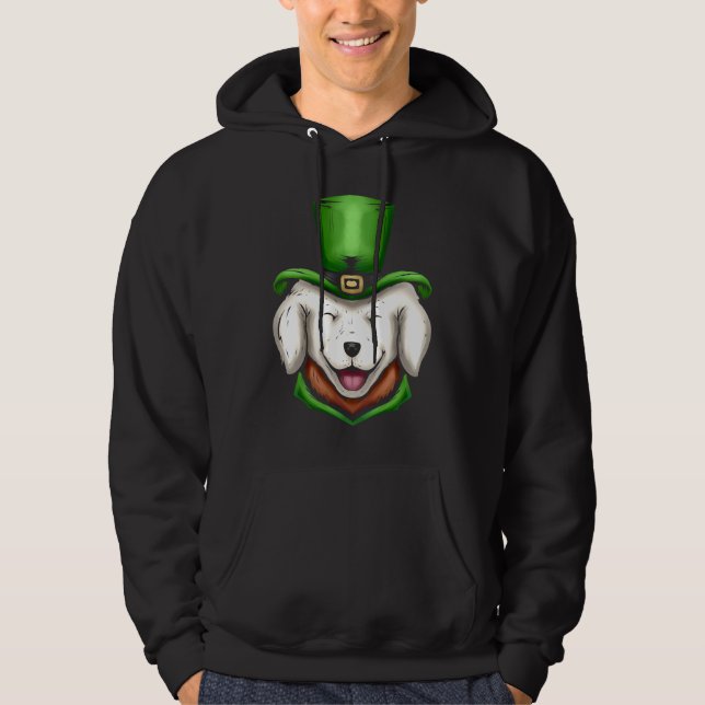 Cute White Hund Golden Retriever Grönt Hat St Patr Hoodie (Framsida)
