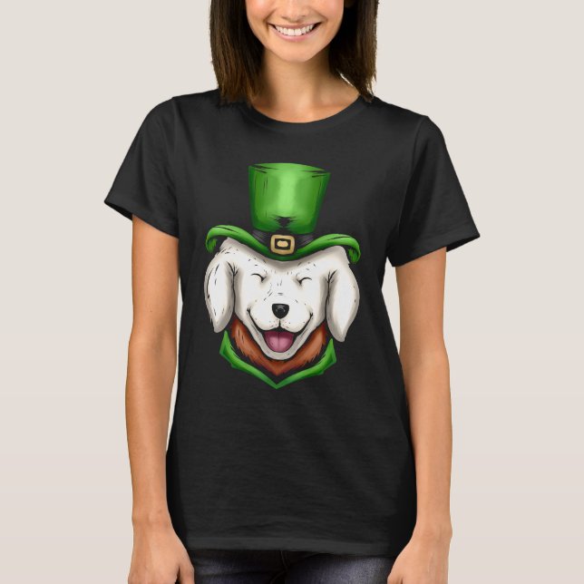 Cute White Hund Golden Retriever Grönt Hat St Patr T Shirt (Framsida)