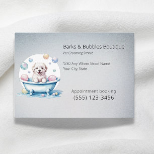 Cute white hund i bad Pet grooming professionell Visitkort