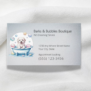 Cute white hund i bad Pet grooming professionell Visitkort