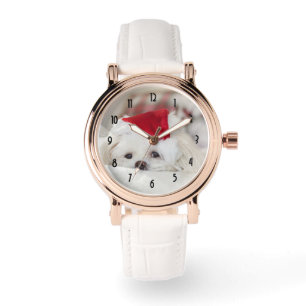 Cute White-Hund i en röd julklapp Armbandsur