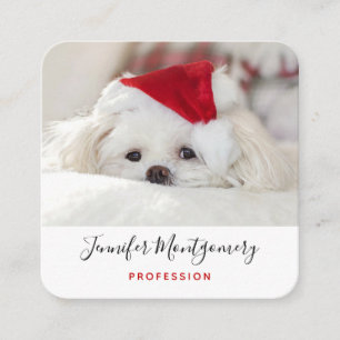 Cute White-Hund i en röd julklapp Fyrkantigt Visitkort