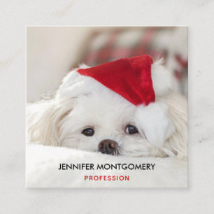 Cute White-Hund i en röd julklapp Fyrkantigt Visitkort