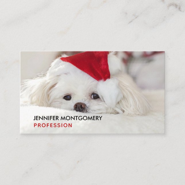 Cute White-Hund i en röd julklapp Visitkort (Framsida)
