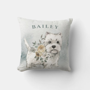 Cute White-Hund med blommor Westie Kudde