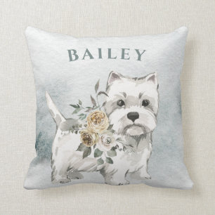 Cute White-Hund med blommor Westie Kudde