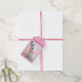 Cute White Hund med Rosa Scarf Mors dag Presentetikett