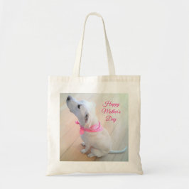 Cute White Hund med Rosa Scarf Mors dag Tygkasse