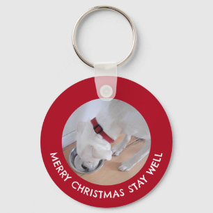 Cute White Hund Photo Healthy God jul Red Nyckelring