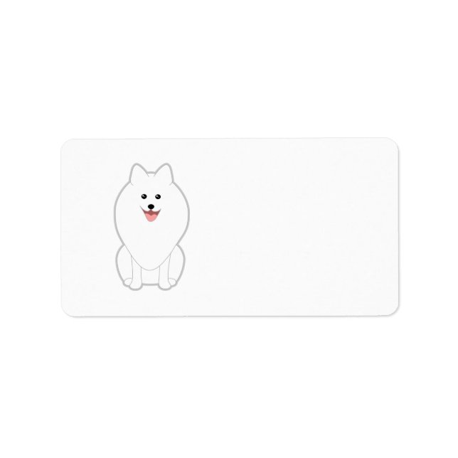 Cute White Hund. Spitz eller Pommern. Adressetikett (Framsidan)