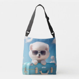 Cute White Hund Travel Suitcase Personlig Namn Axelväska