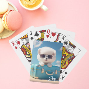 Cute White Hund Travel Suitcase Personlig Namn Casinokort