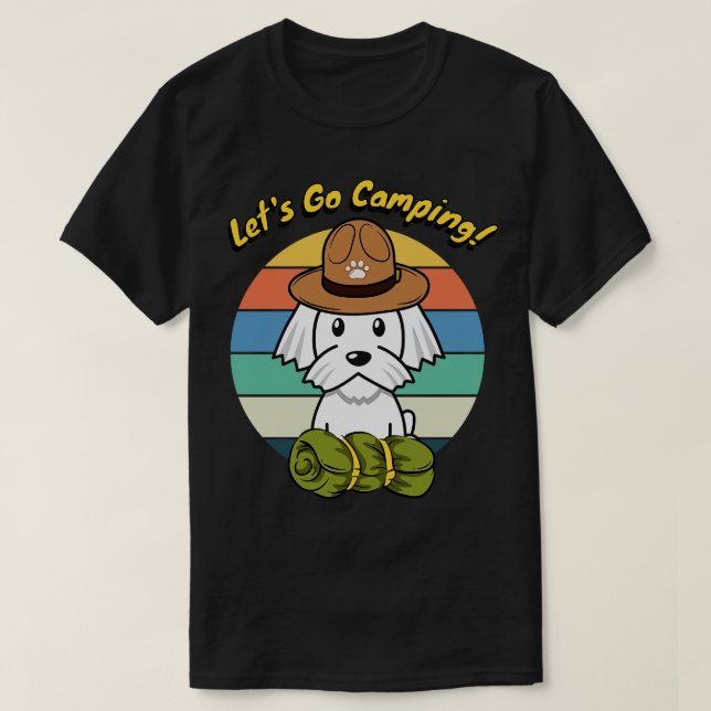 Cute White hund vill gå och campa T Shirt (Design framsida)