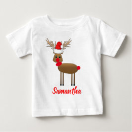 Cute White jul Red Nose Reindeer Santa's Hat T Shirt
