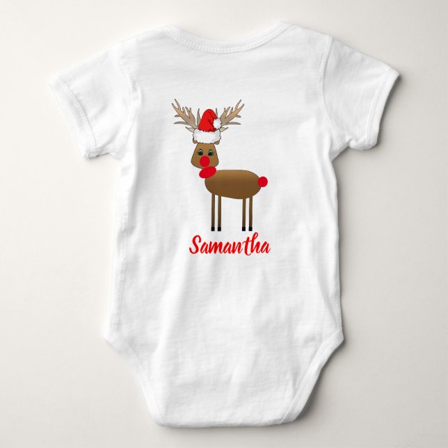 Cute White jul Red Nose Reindeer Santa's Hat T Shirt (Baksida)