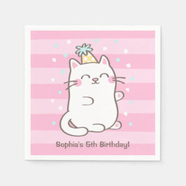 Cute White Kattunge Flick kalas Napkins Pappersservett