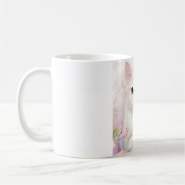 Cute White Kattunge och Rosa Flowers Kaffemugg