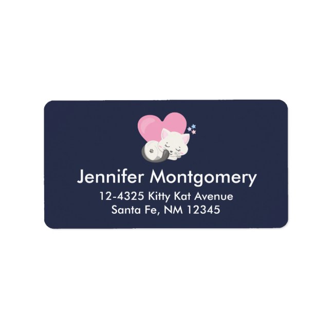 Cute White Kattunge Sleeping Adressetikett (Framsidan)