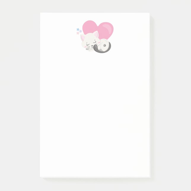 Cute White Kattunge Sleeping Post-it Block (Framsida)