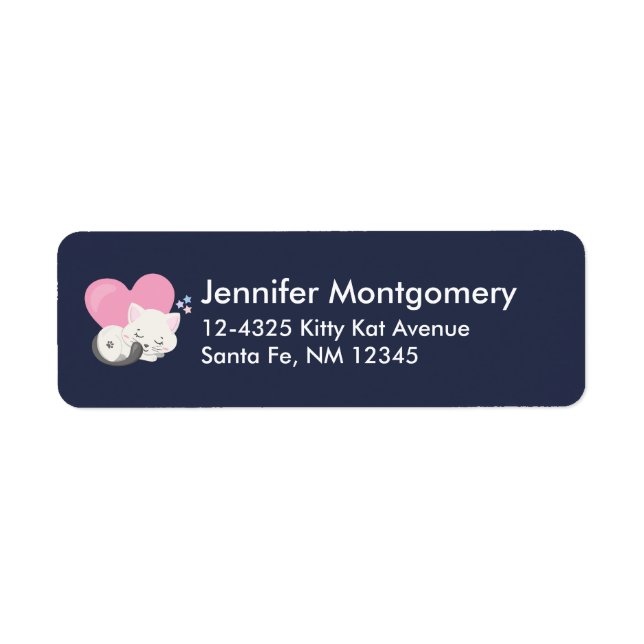 Cute White Kattunge Sleeping Returadress Etikett (Framsidan)