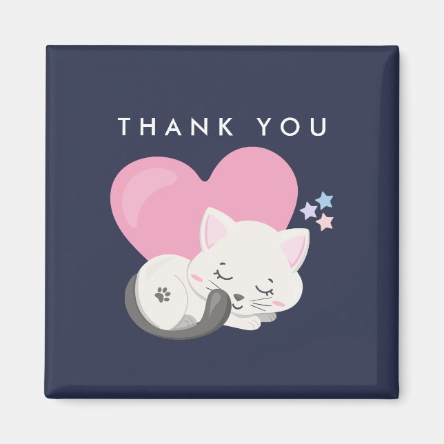 Cute White Kattunge Sleeping Tack Magnet (Framsidan)
