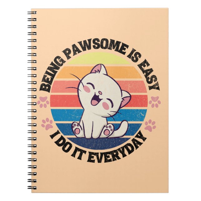 Cute white Kawaii cat Anteckningsbok (Framsidan)