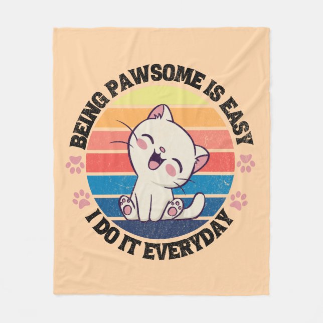 Cute white Kawaii cat Fleecefilt (Framsidan)