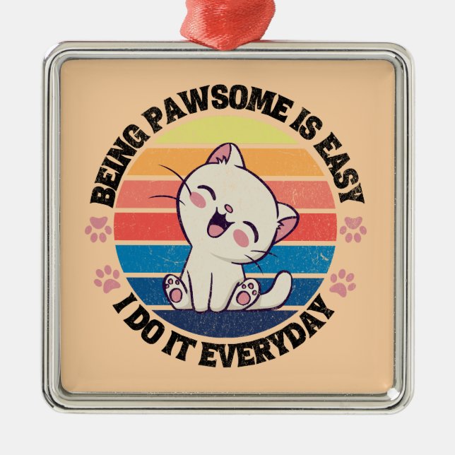 Cute white Kawaii cat Julgransprydnad Metall (Framsidan)