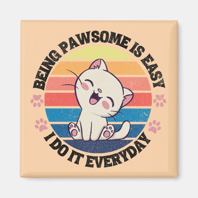 Cute white Kawaii cat Magnet (Framsidan)