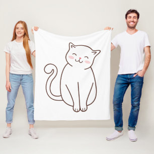 Cute White Kawaii Smiling Cat Fleecefilt
