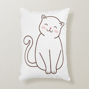 Cute White Kawaii Smiling Cat Prydnadskudde