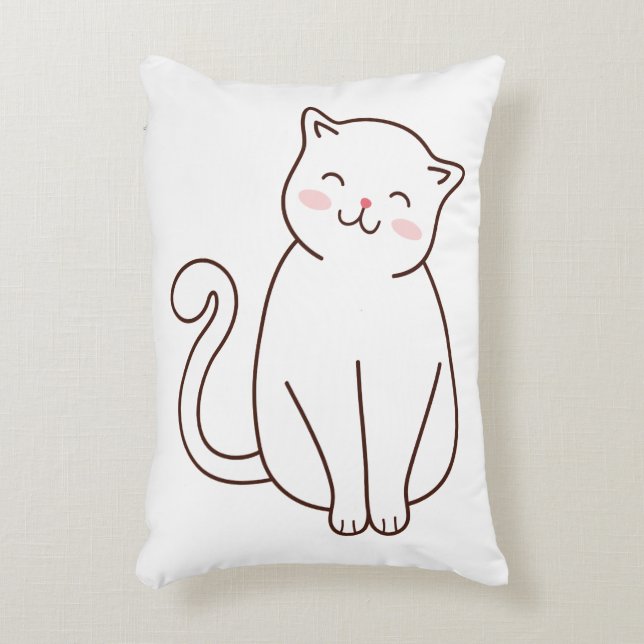 Cute White Kawaii Smiling Cat Prydnadskudde (Framsidan(Vertikal))