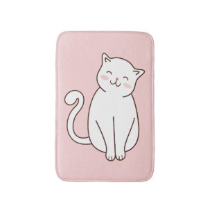 Cute White Kawaii Smiling Cat Rosa Badrumsmatta